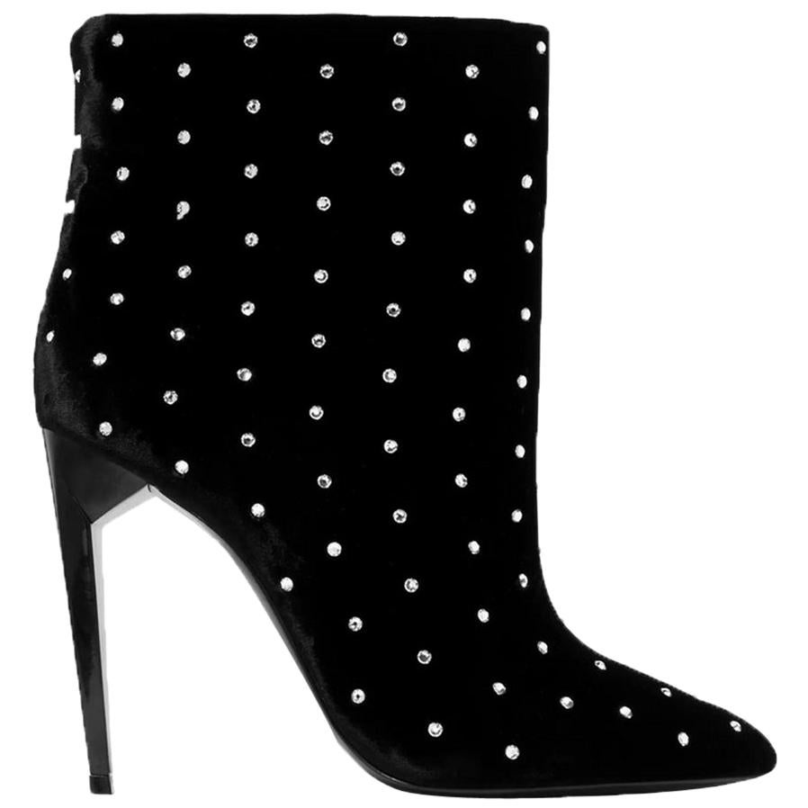 Saint Laurent Freja Studded Velvet Ankle Boots