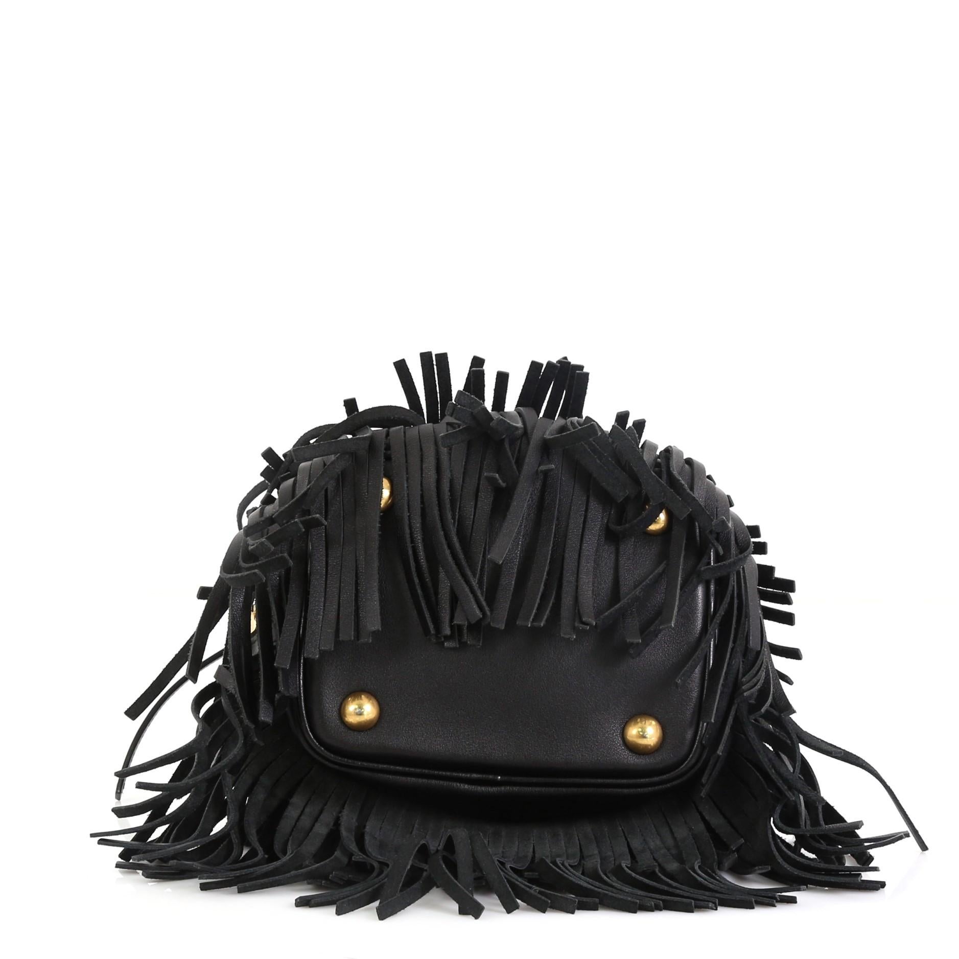 Black Saint Laurent Fringe Emmanuelle Bucket Bag Leather Small
