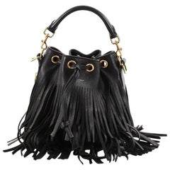 Saint Laurent Fringe Emmanuelle Bucket Bag Leather Small