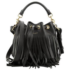 Saint Laurent Fringe Emmanuelle Bucket Bag Leather Small