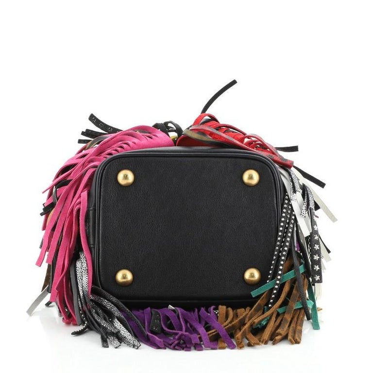 Saint Laurent Fringe Emmanuelle Bucket Bag Multicolor Leather Small