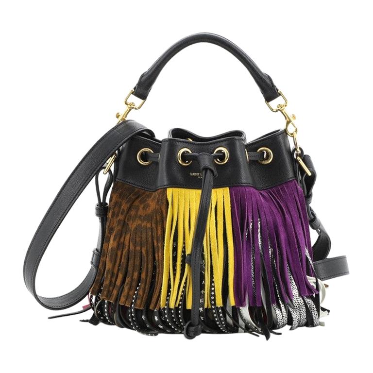 Saint Laurent Fringe Emmanuelle Bucket Bag Multicolor Leather