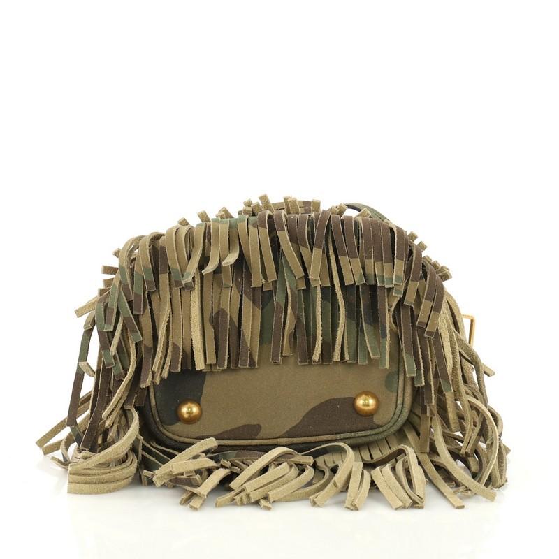 Women's or Men's Saint Laurent Fringe Emmanuelle Bucket Bag Printed Suede Small