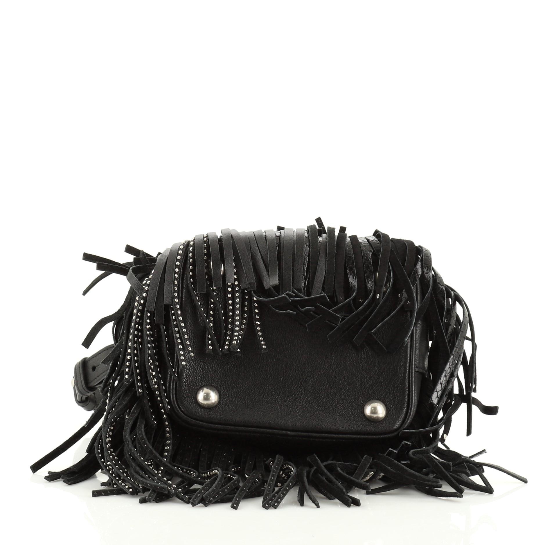 Saint Laurent Fringe Emmanuelle Bucket Bag Studded Leather Small In Good Condition In NY, NY