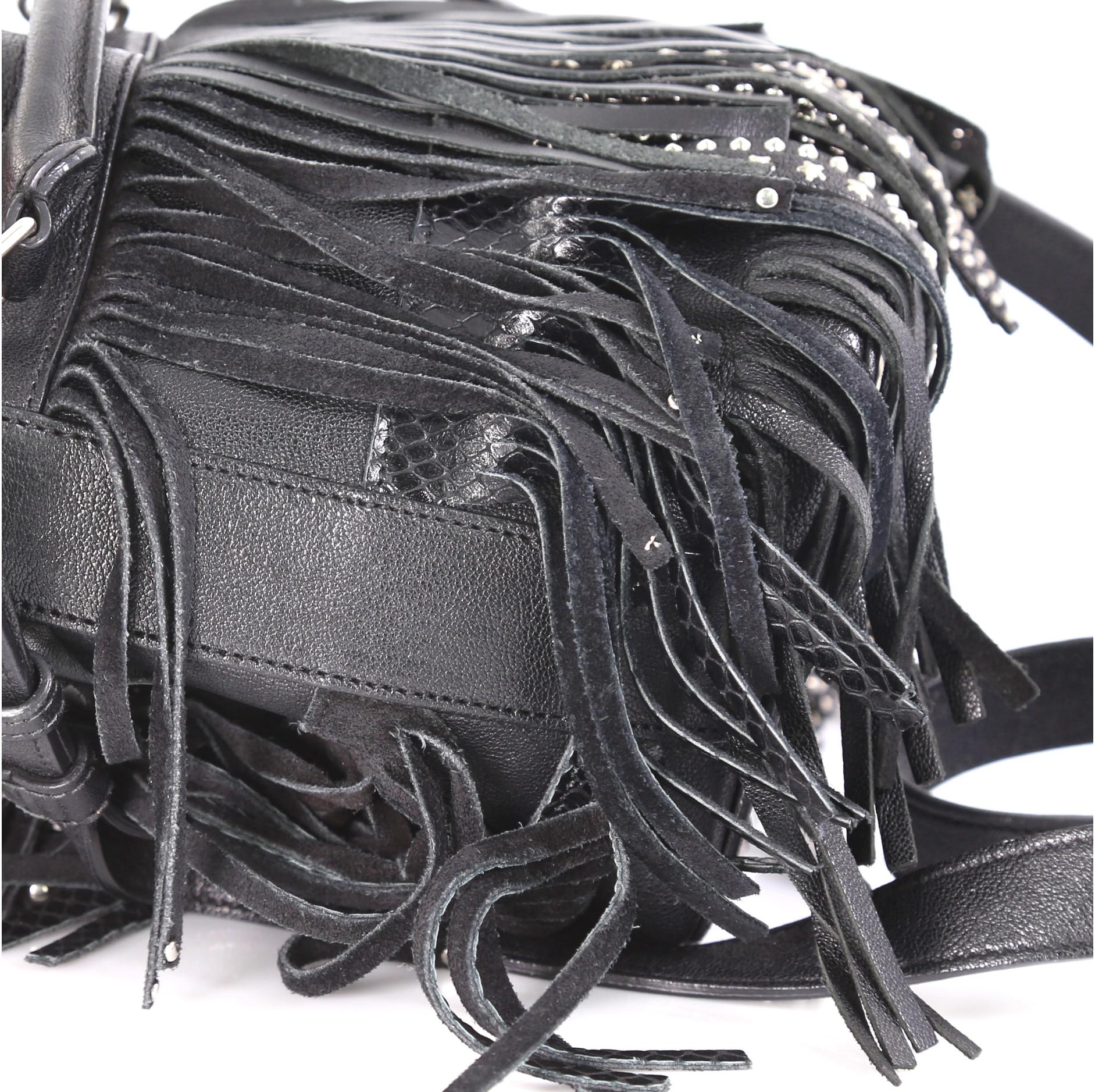 Saint Laurent Fringe Emmanuelle Bucket Bag Studded Leather Small 2