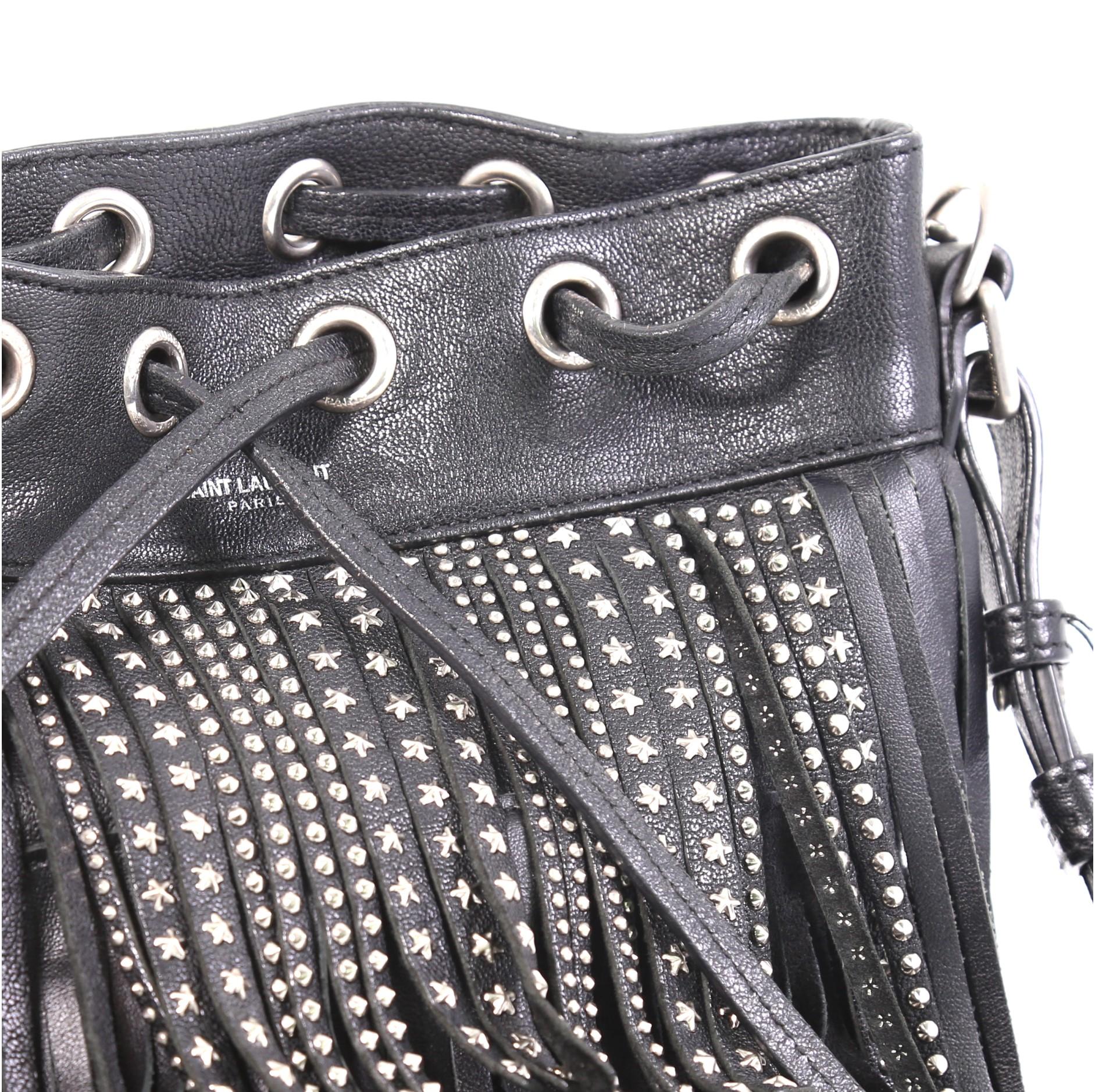 Saint Laurent Fringe Emmanuelle Bucket Bag Studded Leather Small 3