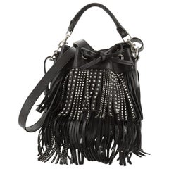 Saint Laurent Fringe Emmanuelle Bucket Bag Studded Leather Small