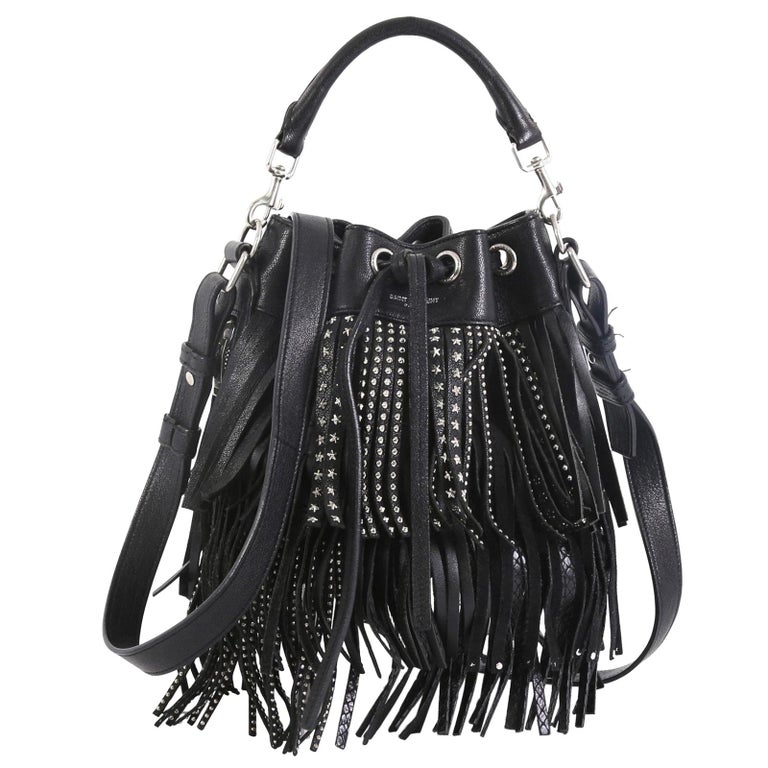 Saint Laurent Fringe Emmanuelle Bucket Bag Studded Leather Small at 1stDibs