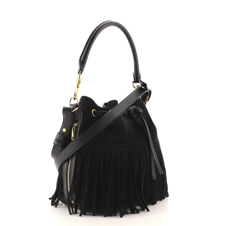 Saint Laurent Fringe Emmanuelle Bucket Bag Suede Medium For Sale at 1stDibs