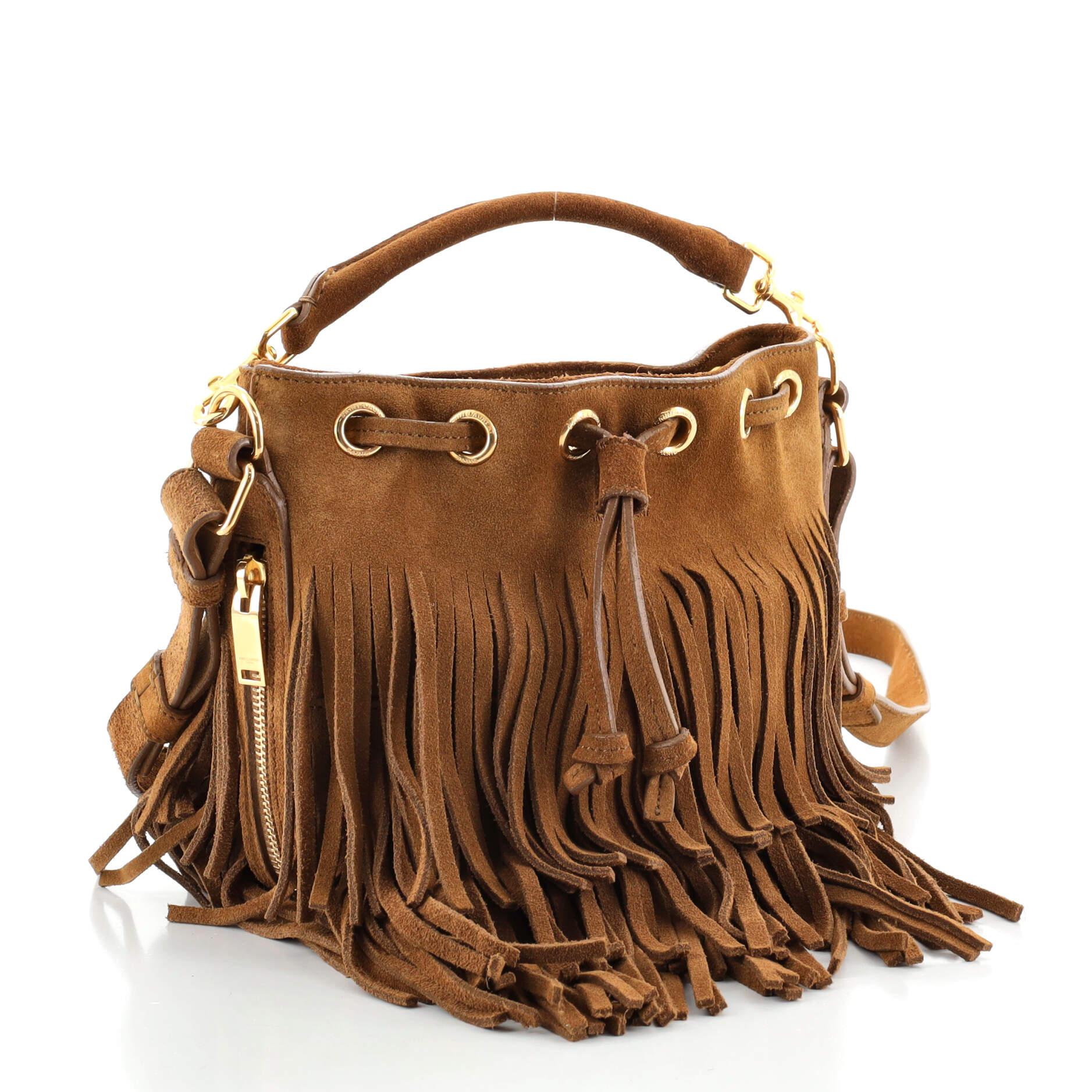 Saint Laurent Fringe Emmanuelle Bucket Bag Suede Small at 1stDibs