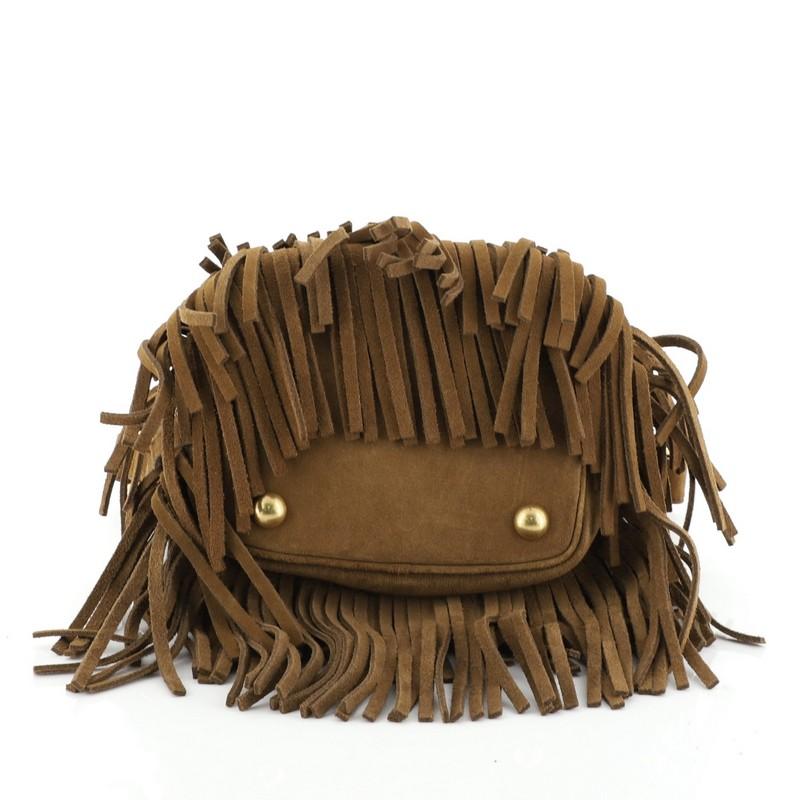 Saint Laurent Fringe Emmanuelle Bucket Bag Suede Small In Good Condition In NY, NY