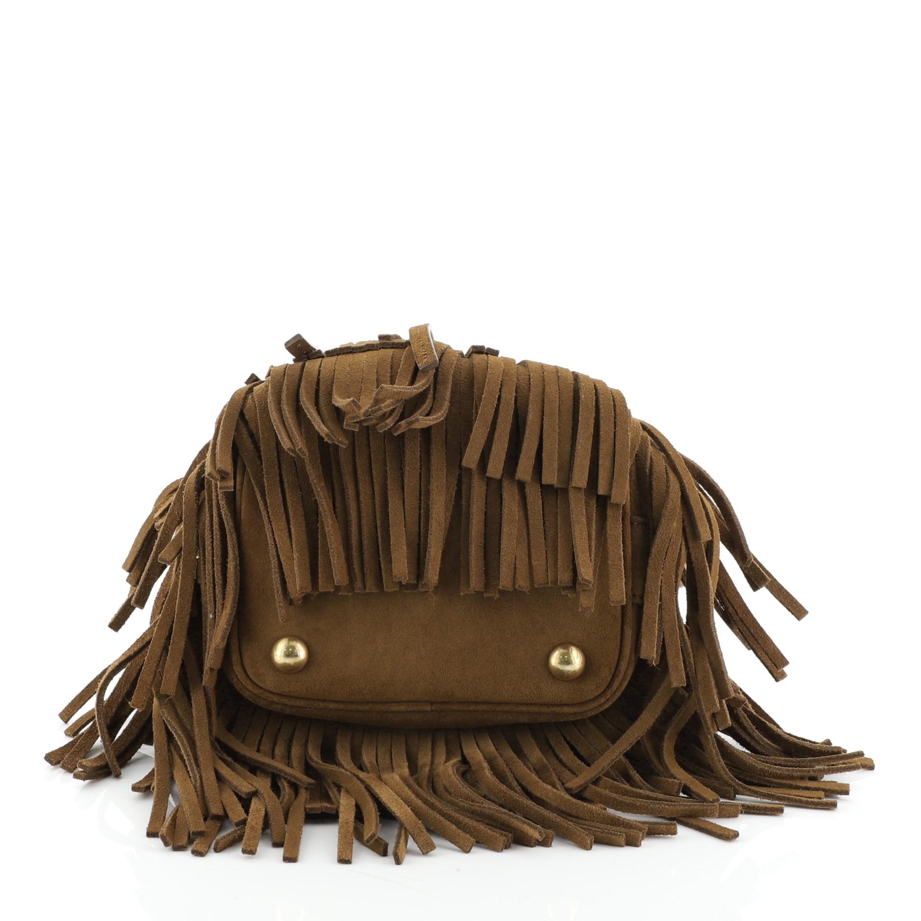 Saint Laurent Fringe Emmanuelle Bucket Bag Suede Small In Good Condition In NY, NY