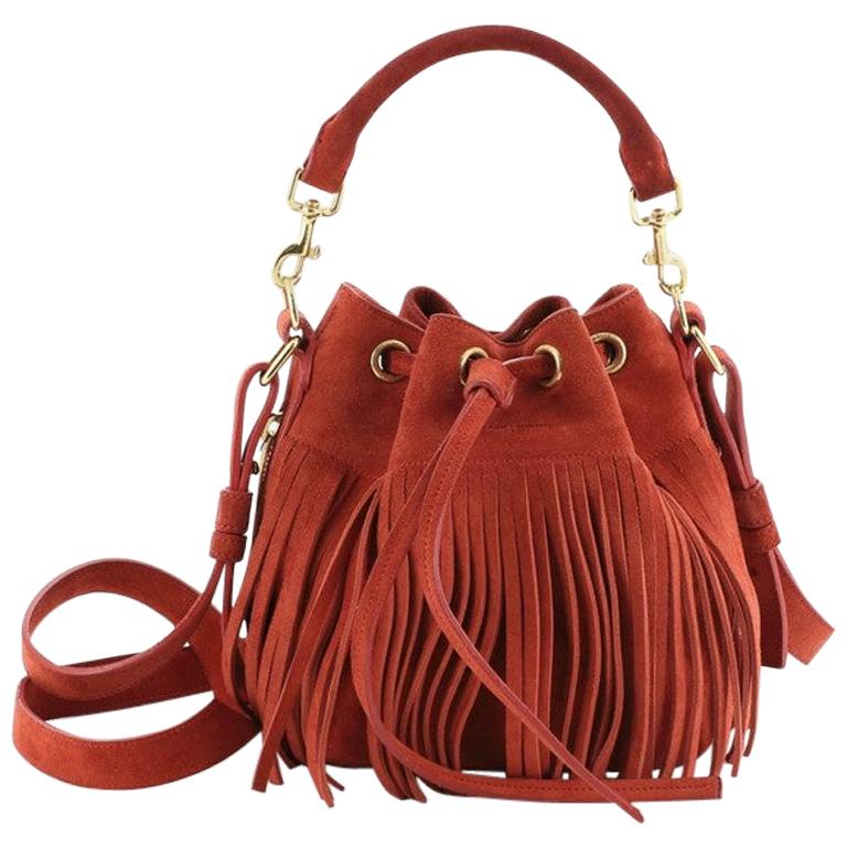 Saint Laurent Fringe Emmanuelle Bucket Bag Suede Small For Sale at 1stdibs