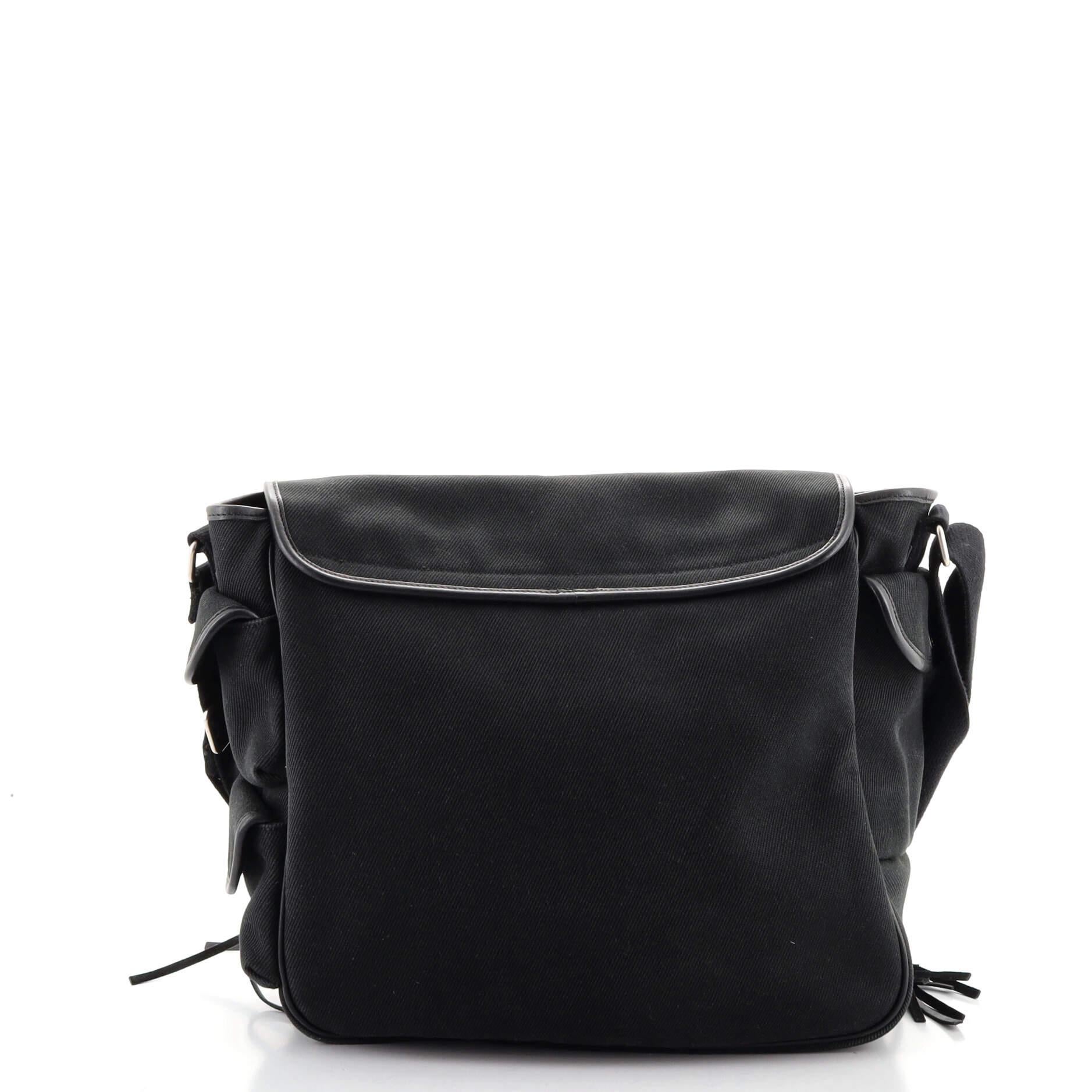 Black Saint Laurent Fringe Flap Messenger Bag Canvas with Leather Medium