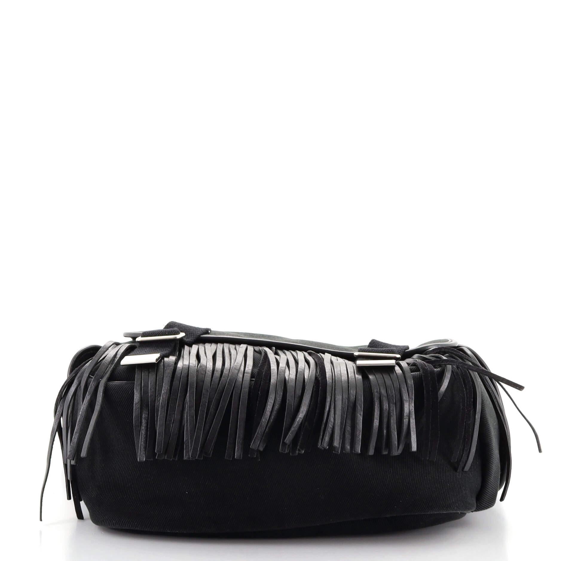 Saint Laurent Fringe Flap Messenger Bag Canvas with Leather Medium In Good Condition In NY, NY