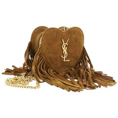Saint Laurent Fringe Love Heart Chain Bag Suede Mini