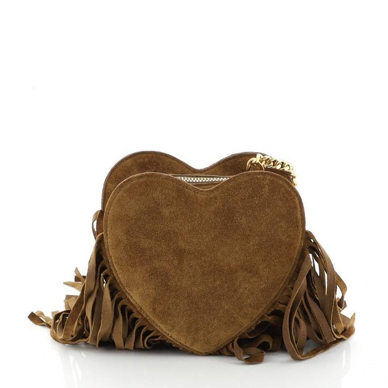 Saint Laurent Fringe Love Heart Chain Bag Suede Small at 1stDibs - Main Image