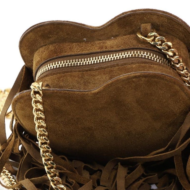 Saint Laurent Sac en daim petit modèle Love Heart à franges sur