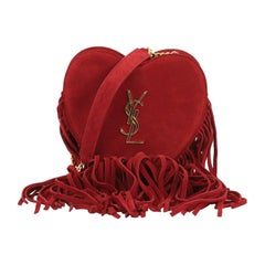 Saint Laurent Fringe Love Heart Chain Bag Suede Small