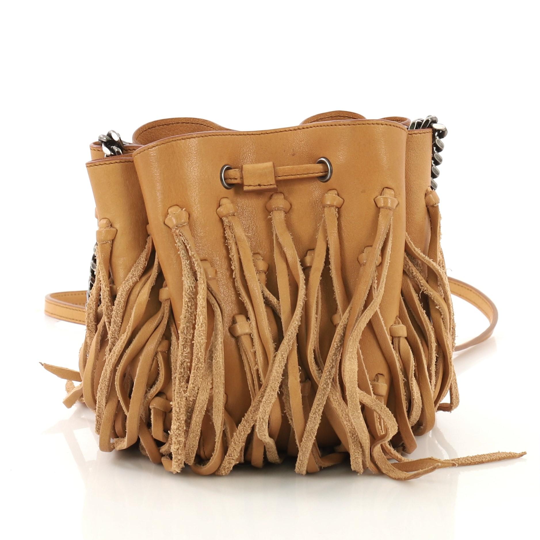 Saint Laurent Fringe Monogram Bourse Bucket Bag Leather Mini In Good Condition In NY, NY