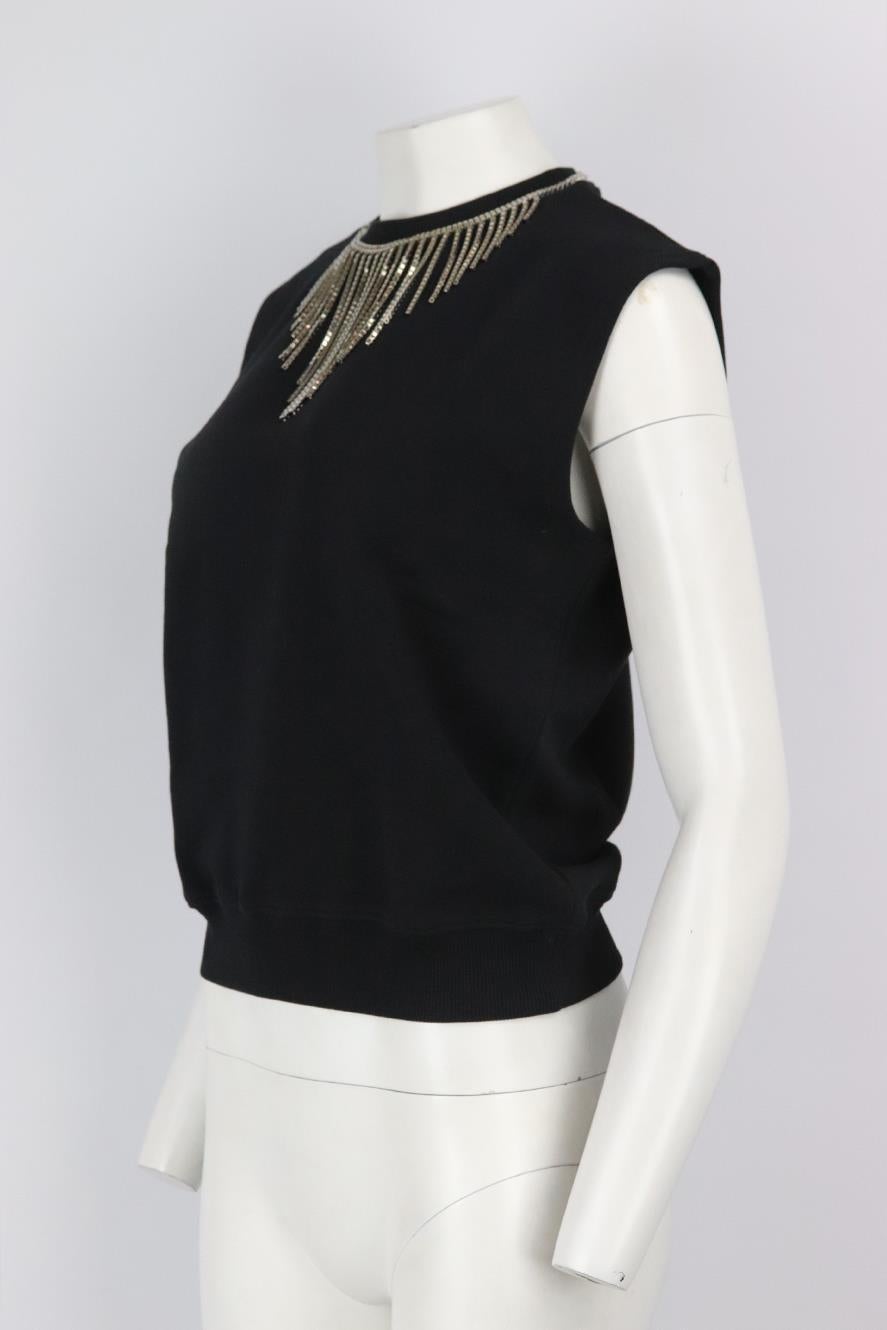 Saint Laurent Fringed Embellished Cotton Jersey Top Small In Excellent Condition In London, GB