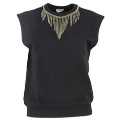Saint Laurent Fringed Embellished Cotton Jersey Top Small