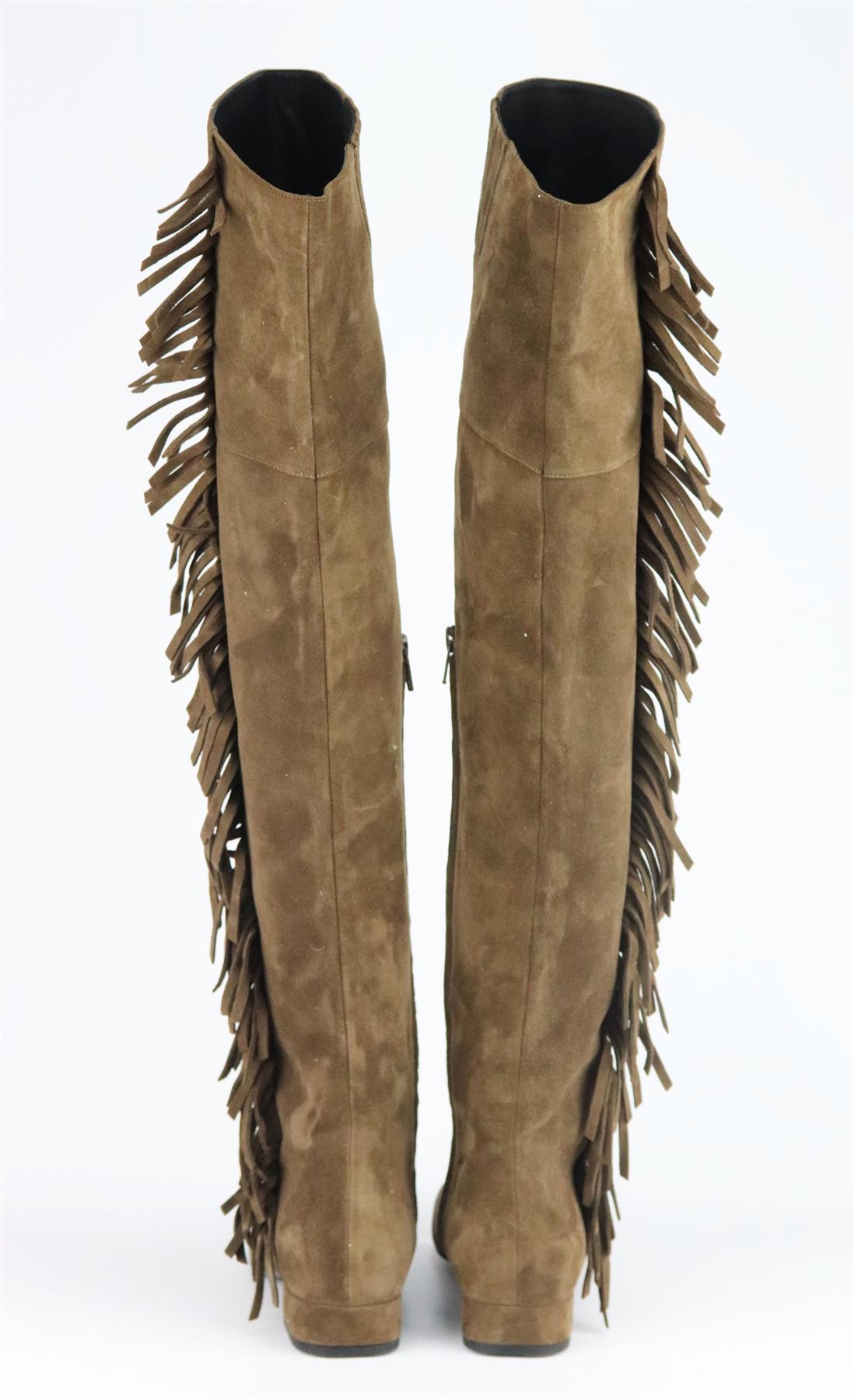 Brown Saint Laurent Fringed Suede Over The Knee Boots EU 37.5 UK 4.5 US 7.5