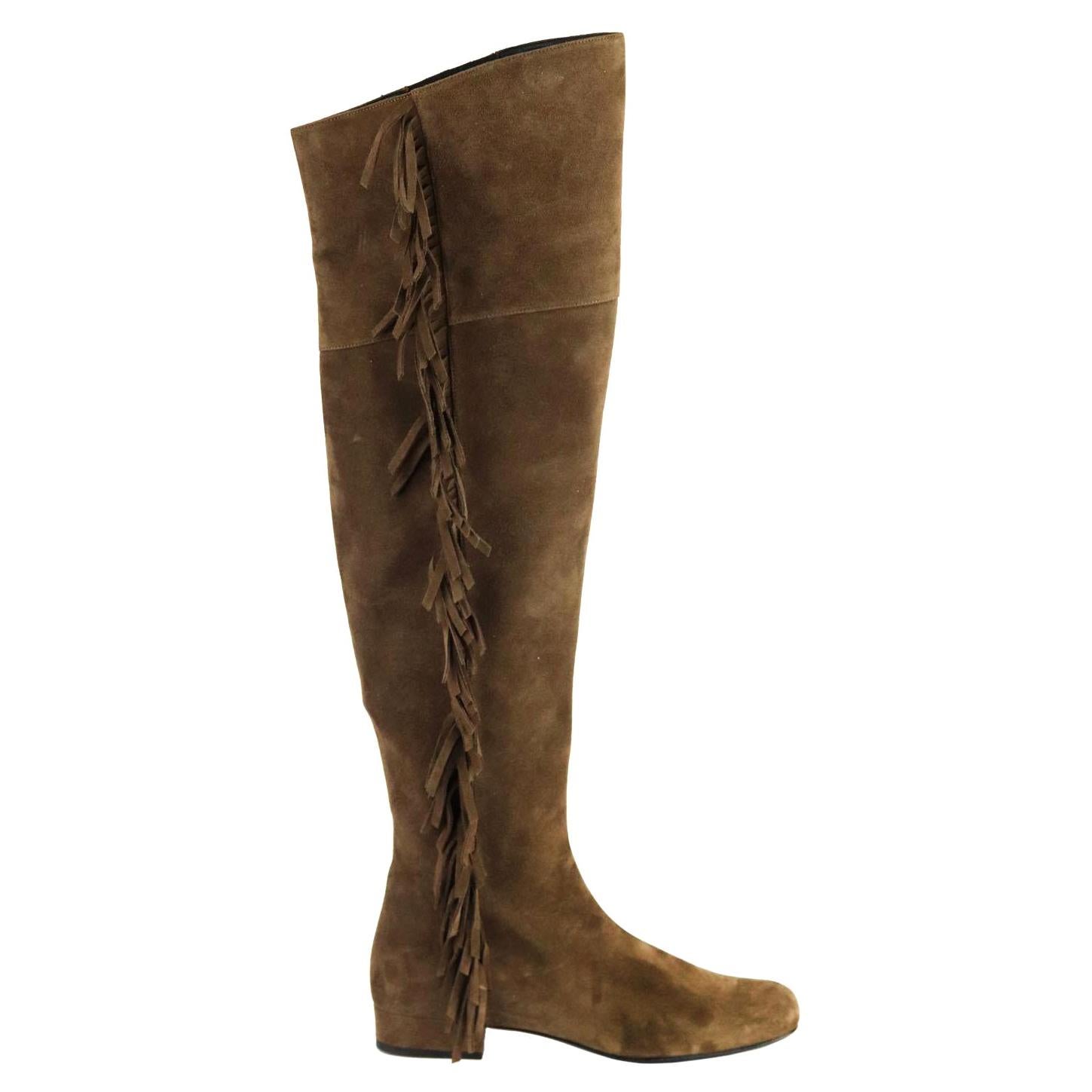 Saint Laurent Fringed Suede Over The Knee Boots EU 37.5 UK 4.5 US 7.5