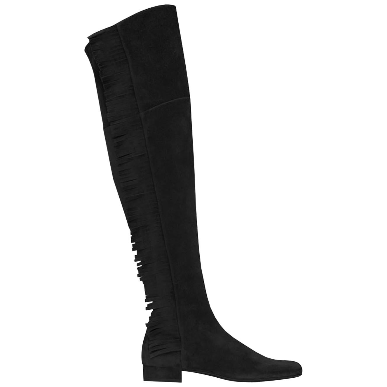 Saint Laurent Fringed Suede Over The Knee Boots