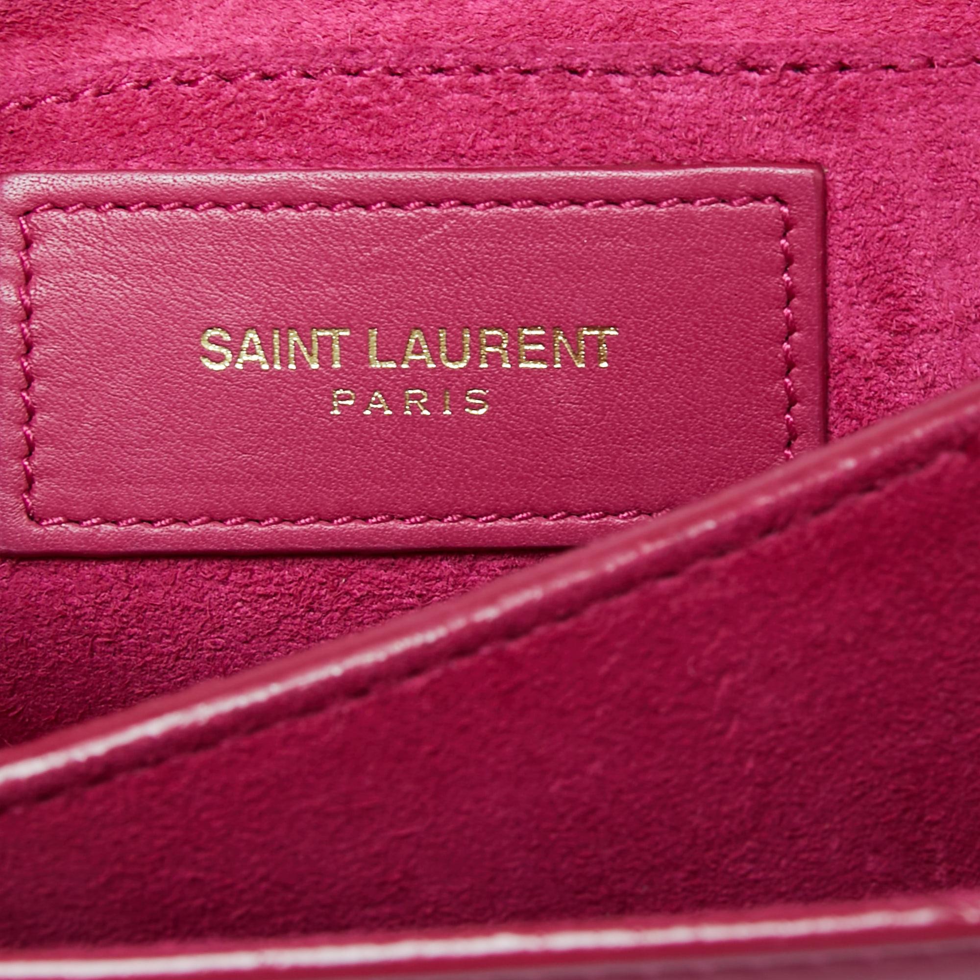 Saint Laurent Fuchsia Leather Mini Chyc Crossbody Bag In Good Condition In Dubai, Al Qouz 2