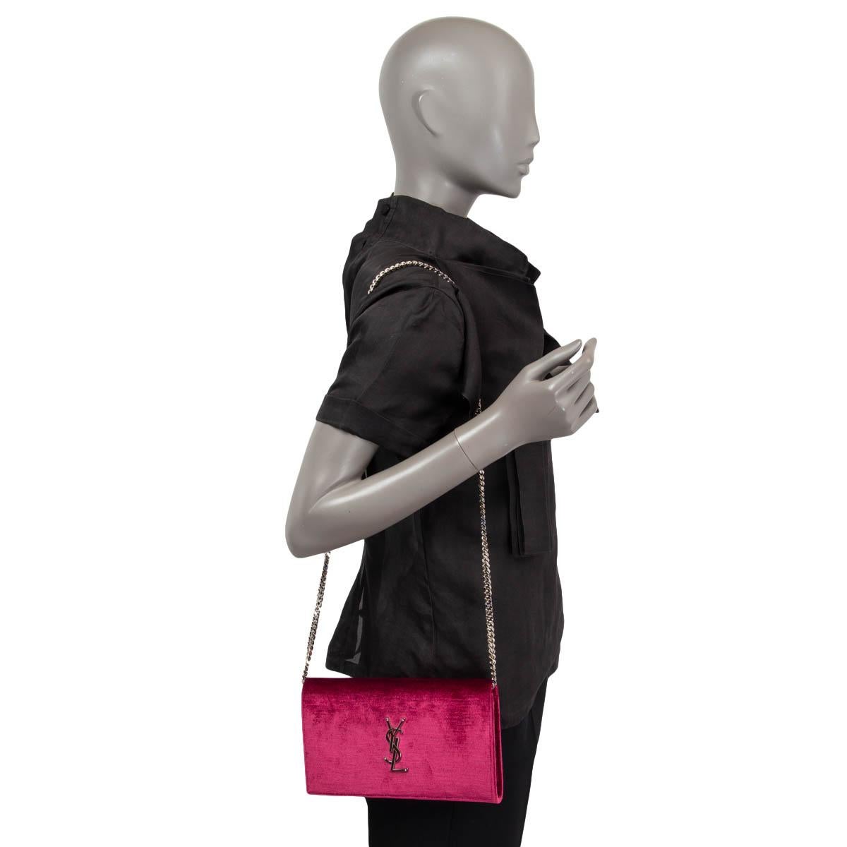 SAINT LAURENT fuchsia pink VELVET KATE WALLET ON CHAIN Shoulde Bag WOC For Sale 1