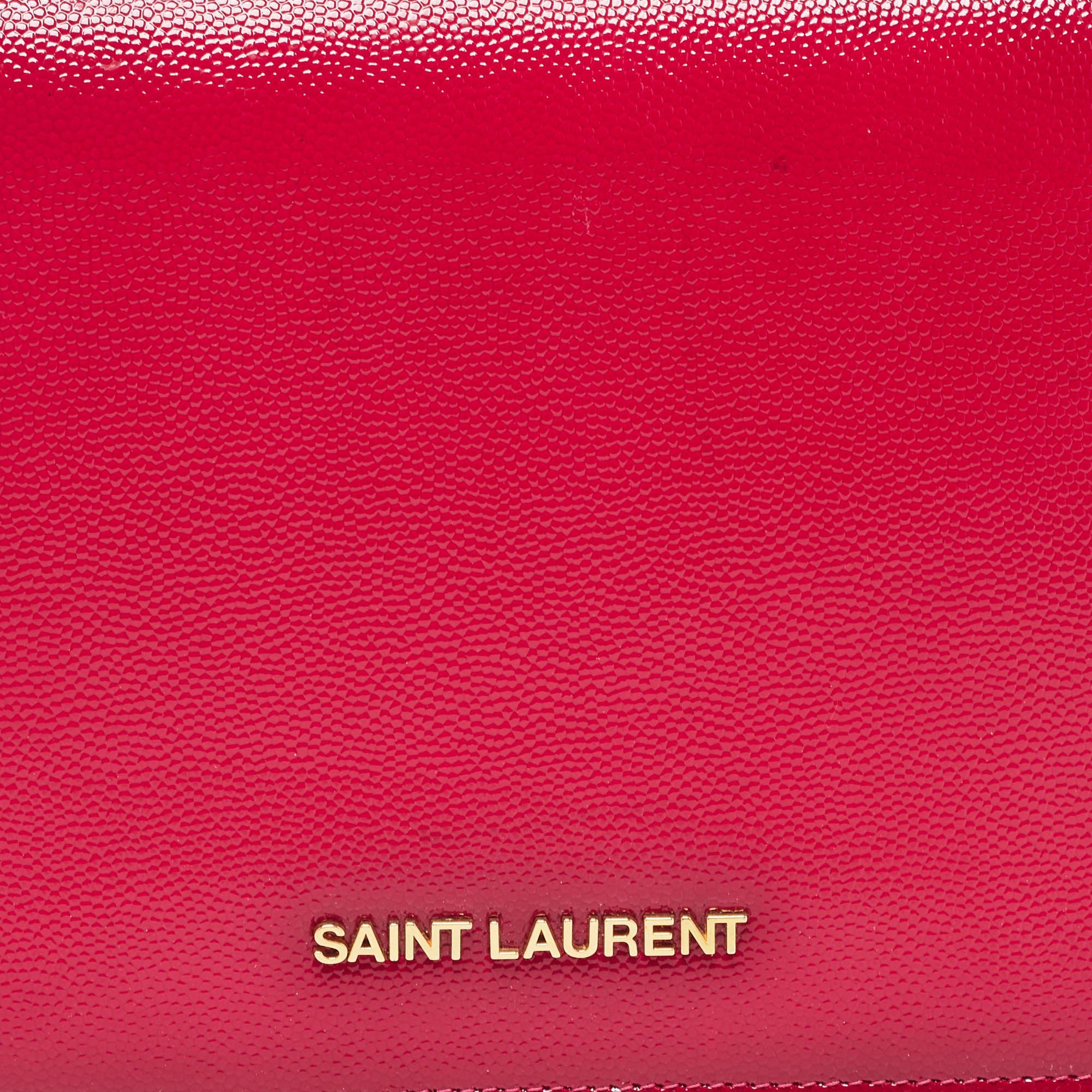 Saint Laurent Fuchsia Textured Patent Leather Classic Wallet on Chain 11