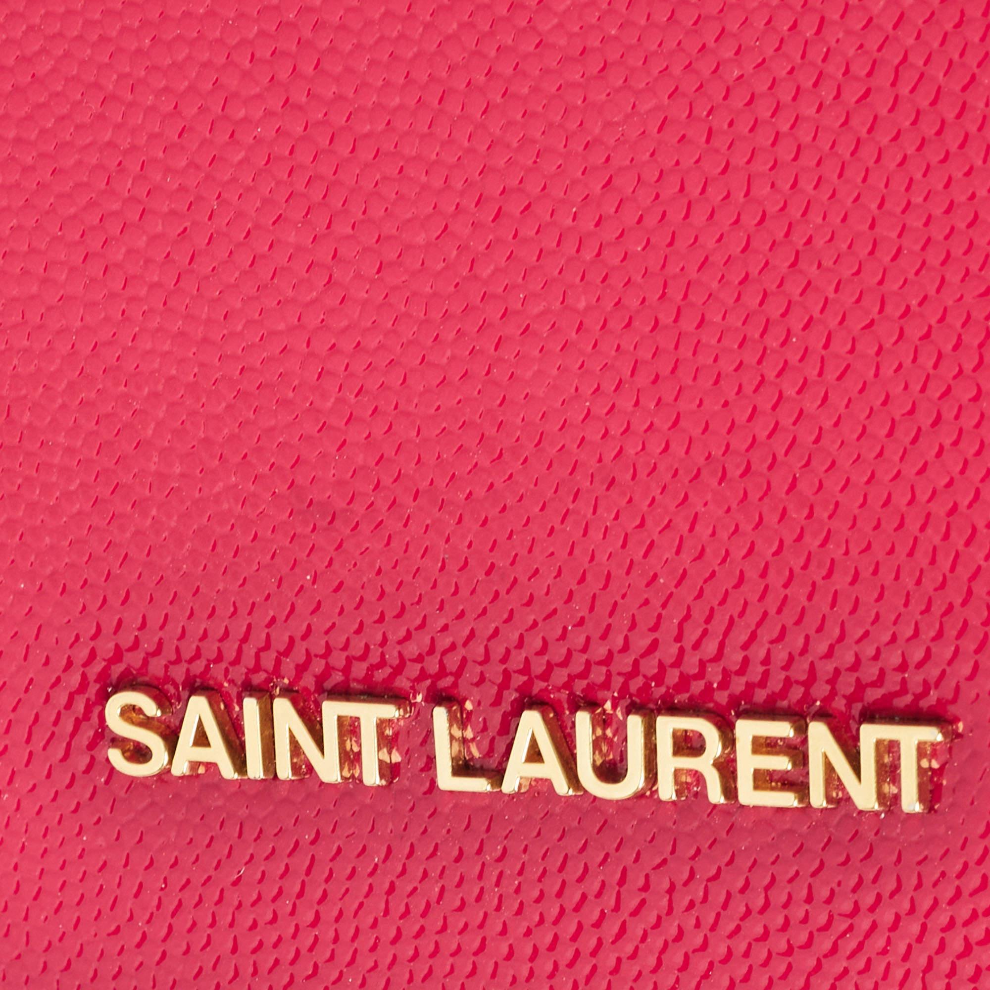 Saint Laurent Fuchsia Textured Patent Leather Classic Wallet on Chain 14