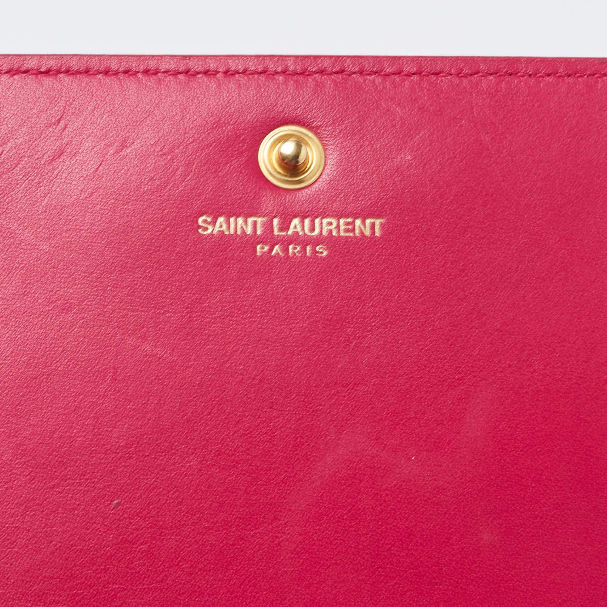 Saint Laurent Fuchsia Textured Patent Leather Classic Wallet on Chain 5