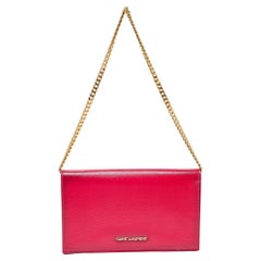 Saint Laurent Fuchsia Textured Patent Leather Classic Wallet on Chain