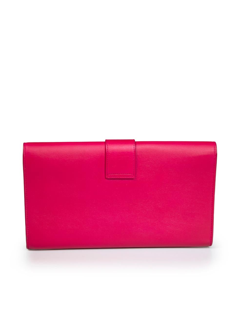 Saint Laurent Fucshia Leather Chyc Clutch In Excellent Condition For Sale In London, GB