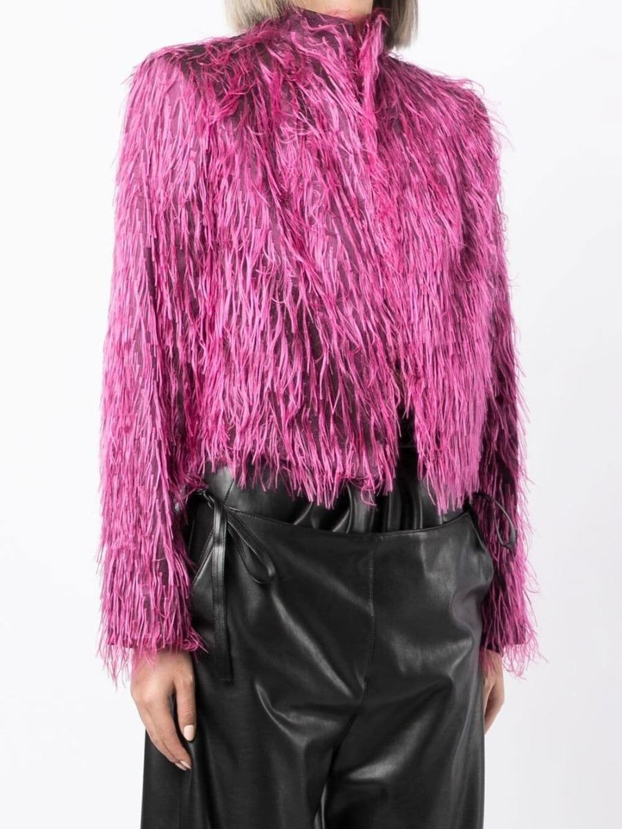 pink fur cropped jacket