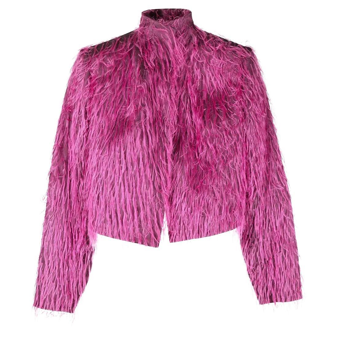 Saint Laurent Fuschia Shaggy Faux Fur Cropped Jacket 