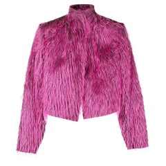 Vintage Saint Laurent Fuschia Shaggy Faux Fur Cropped Jacket 