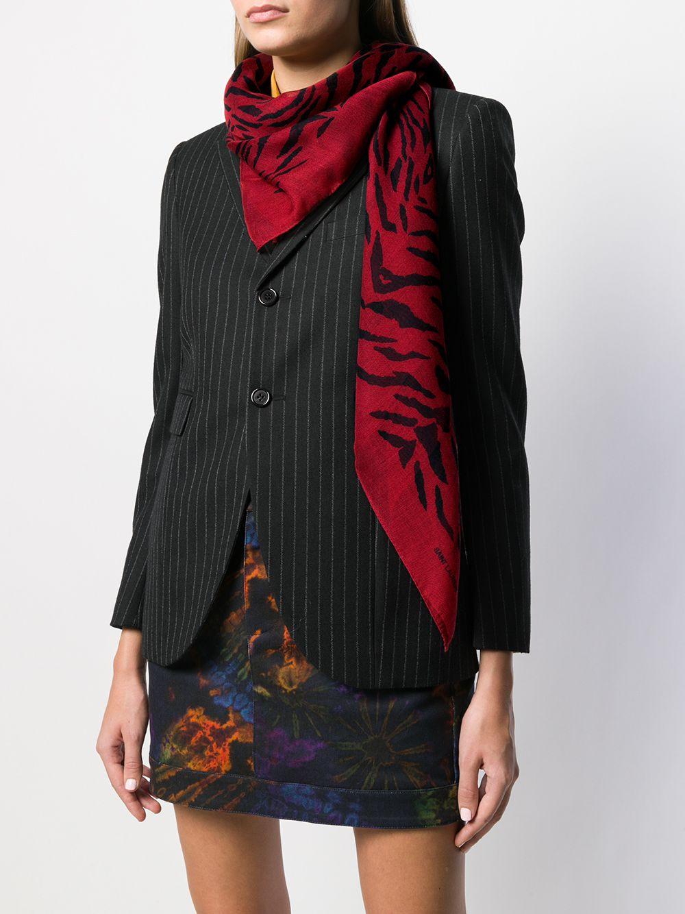 Saint Laurent FW19 Thin Cashmere Large Square Red & Black Zebra Scarf In New Condition In Paradise Island, BS
