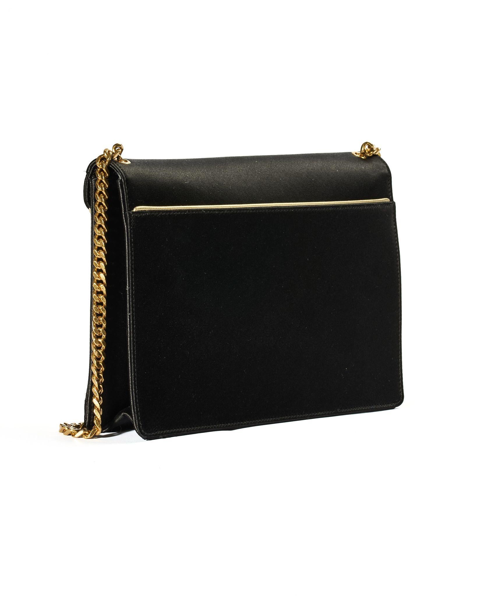 Saint Laurent Gaby Chain Medium Black Satin en vente 4