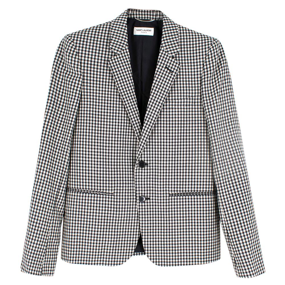 Saint Laurent Gingham Double Breasted Mohair Blend Blazer - Size XS EU 44 In Excellent Condition In London, GB