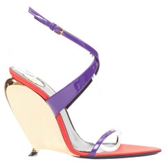 SAINT LAURENT Gippy Wedge Acinus Violet purple red metallic wedge heels EU36.5