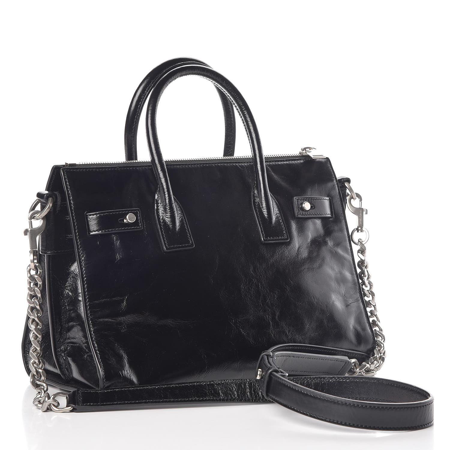 Saint Laurent Glazed Calfskin Black Sac de Jour Tote Bag Baby In Good Condition For Sale In Montreal, Quebec