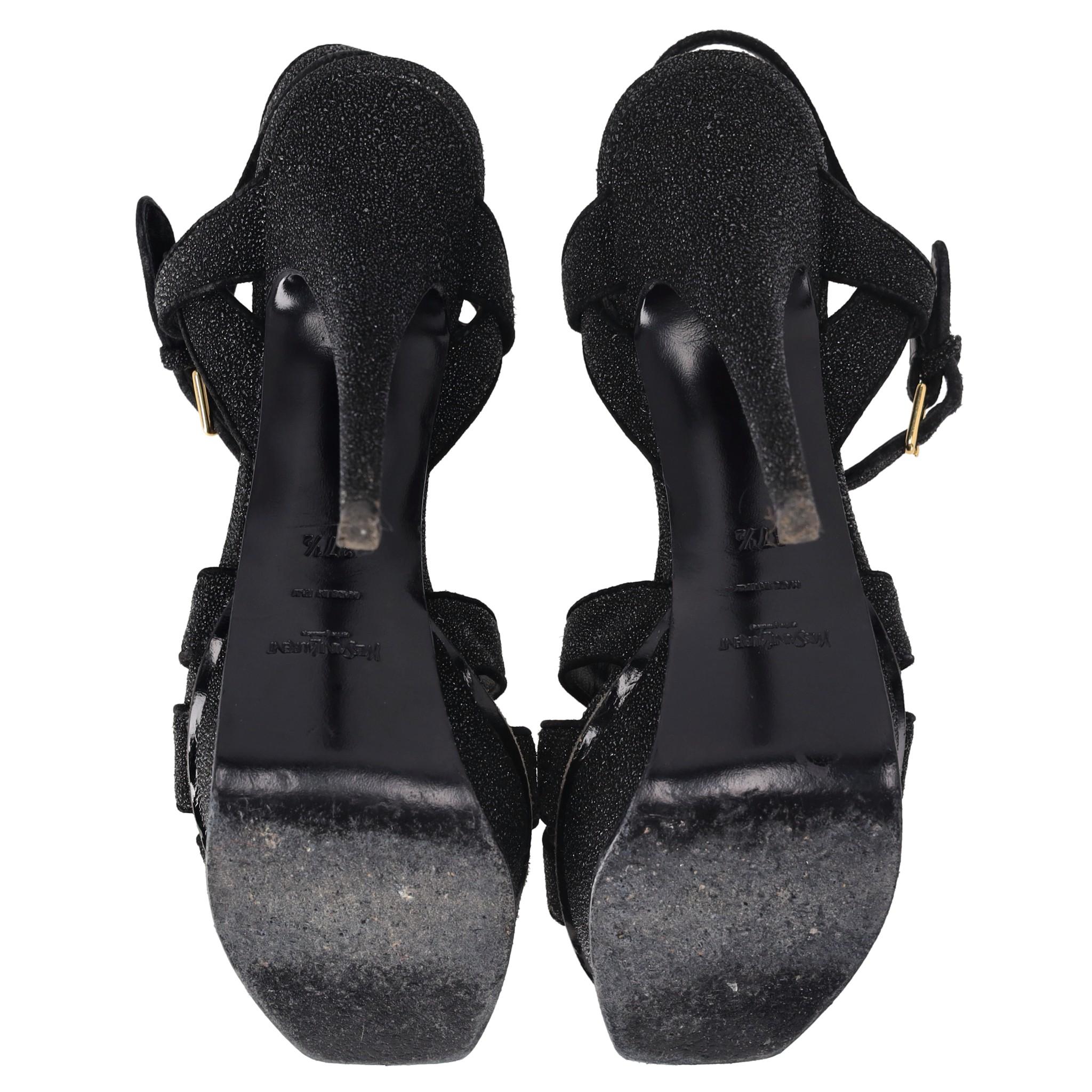 Women's Saint Laurent Glitter Calfskin Tribute Platform Sandals For Sale