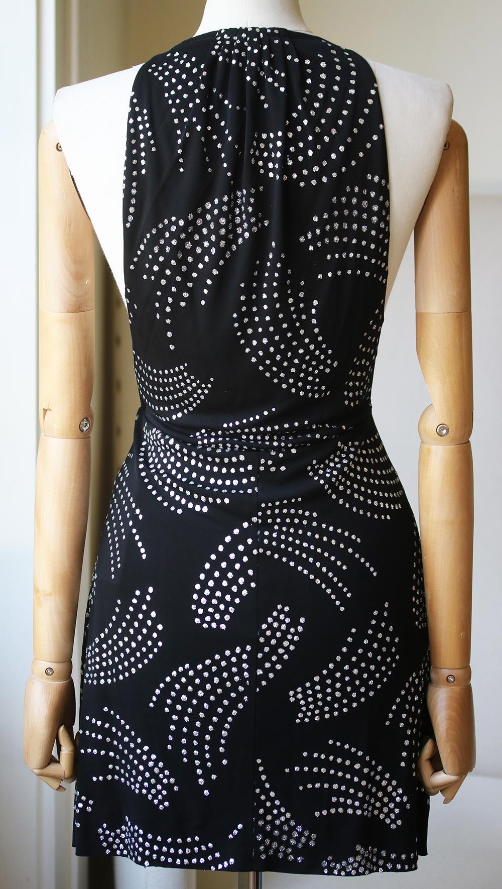 Black Saint Laurent Glitter Deep-V Mini Dress 