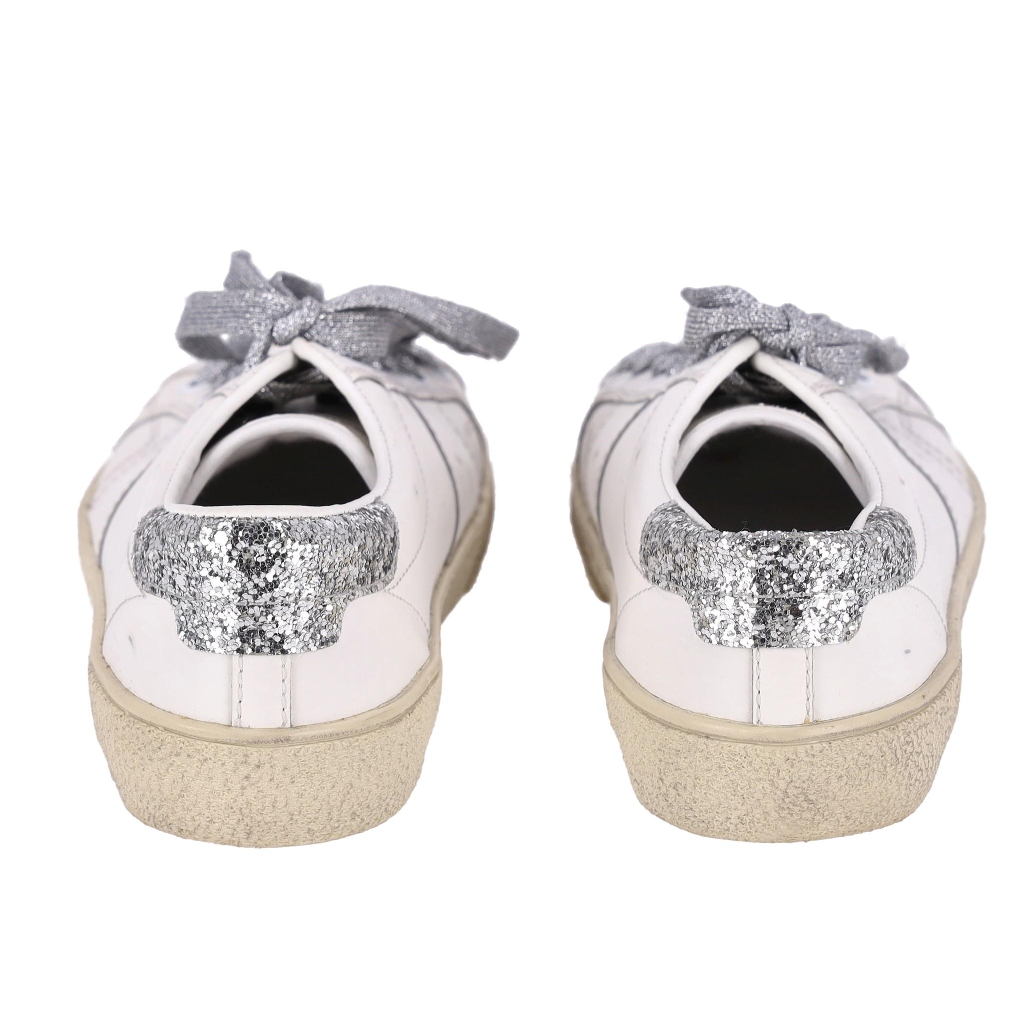 Saint Laurent Glitter Detailed Leather Sneakers In Excellent Condition For Sale In London, GB