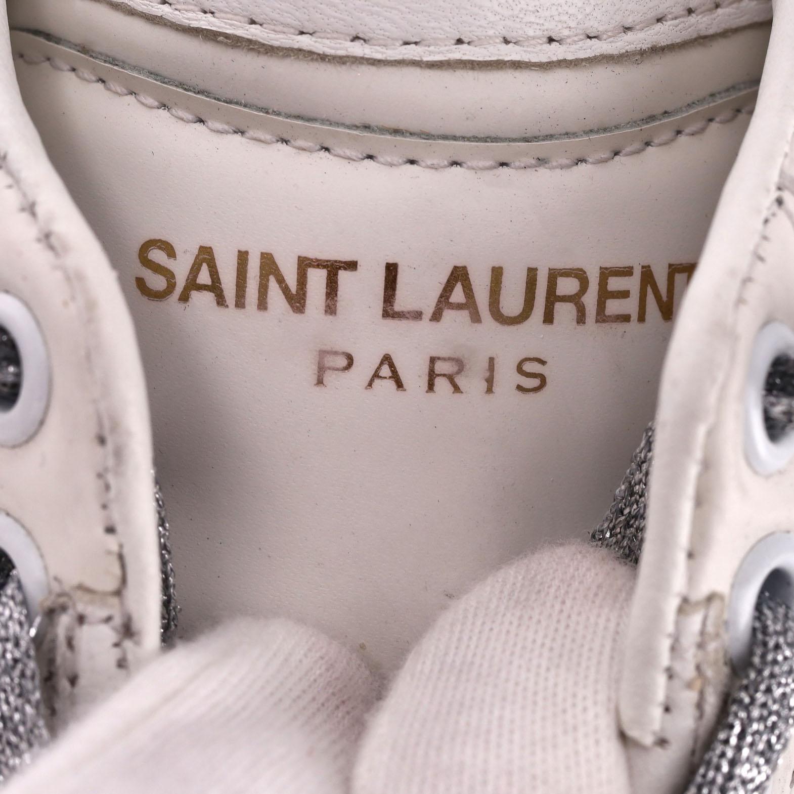 Saint Laurent Glitter Detailed Leather Sneakers For Sale 3