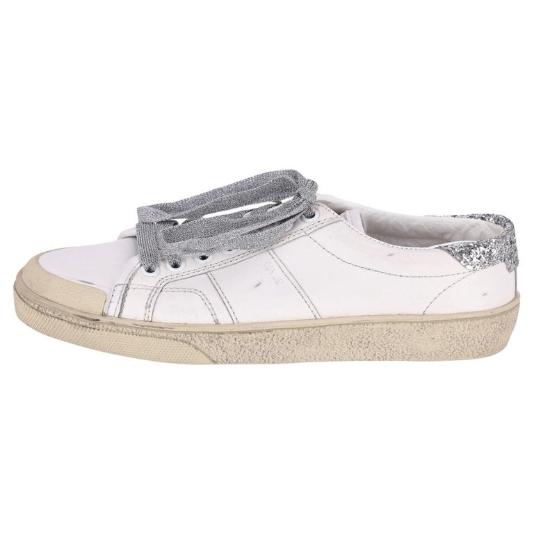Saint Laurent Glitter Detailed Leather Sneakers For Sale at 1stDibs