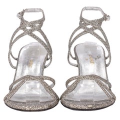 Saint Laurent Glitter Mesh Strappy Sandals